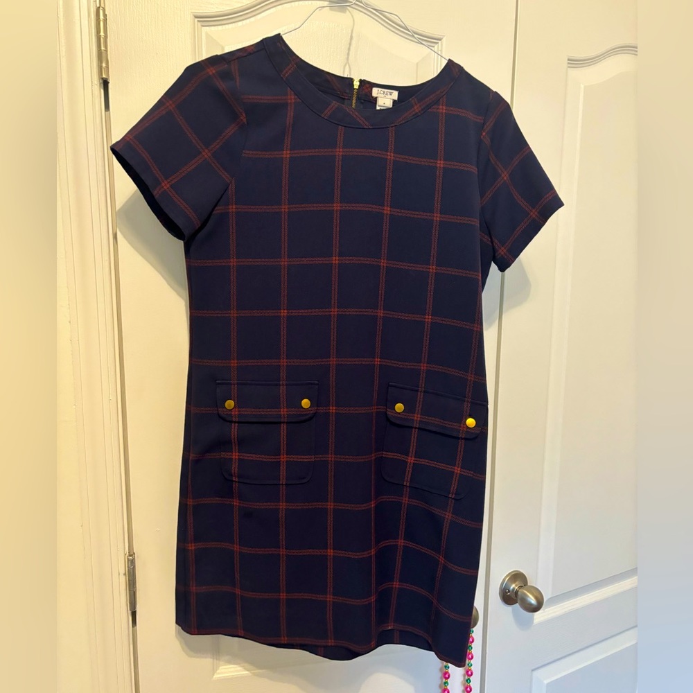 J Crew Plaid Relaxed Windowpane Printed Pocket Dress